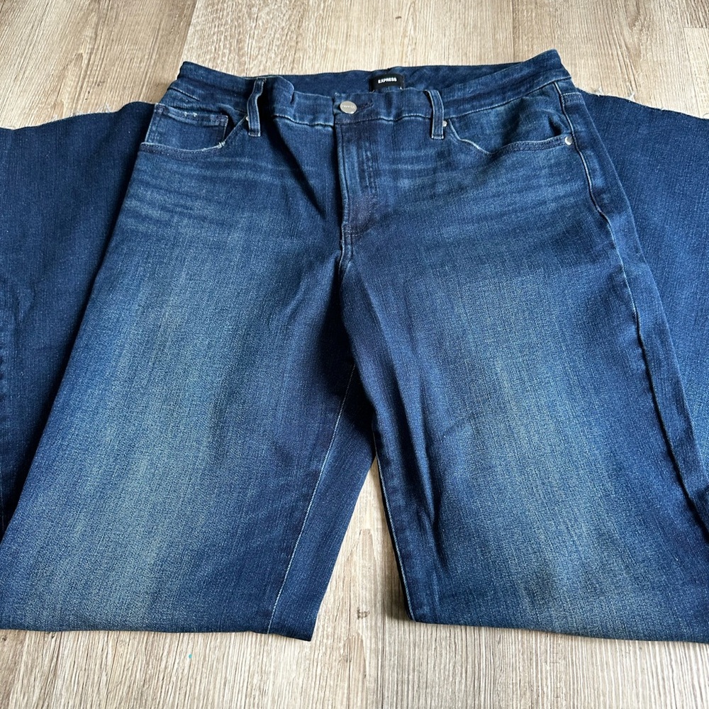 Express 70s raw hem flare jeans